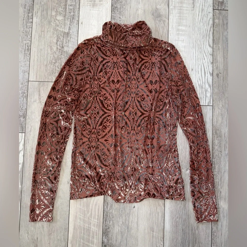 VICI Tessy Velvet Burnout Boho Printed Turtle Neck size mauve pink size XL - Picture 7 of 11
